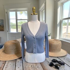 Abercrombie & Fitch Women’s Ribbed Cardigan Stretch Fit Viscose Blend Blue Sz S